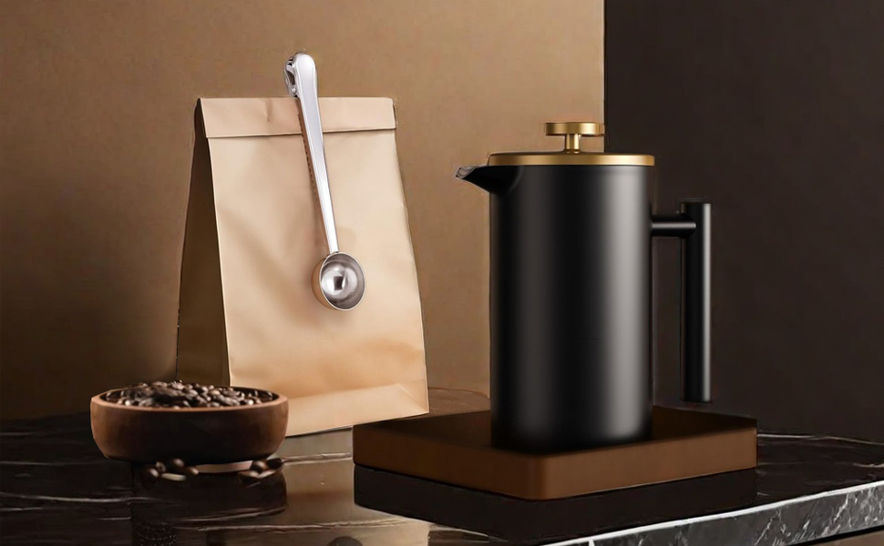 Кавоварка French Press Worbic, 1000 мл, з подвійними стінками, нержавіюча сталь, 3-рівнева фільтрація, для дому, кемпінгу та офісу
