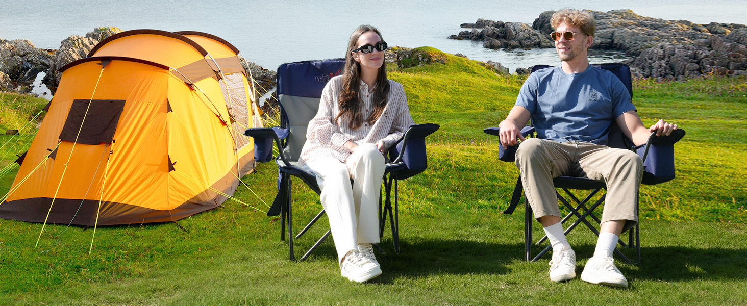 Крісло для кемпінгу складне RELAX FIELD 200KG з підстаканником та сумкою-холодильником, блакитне