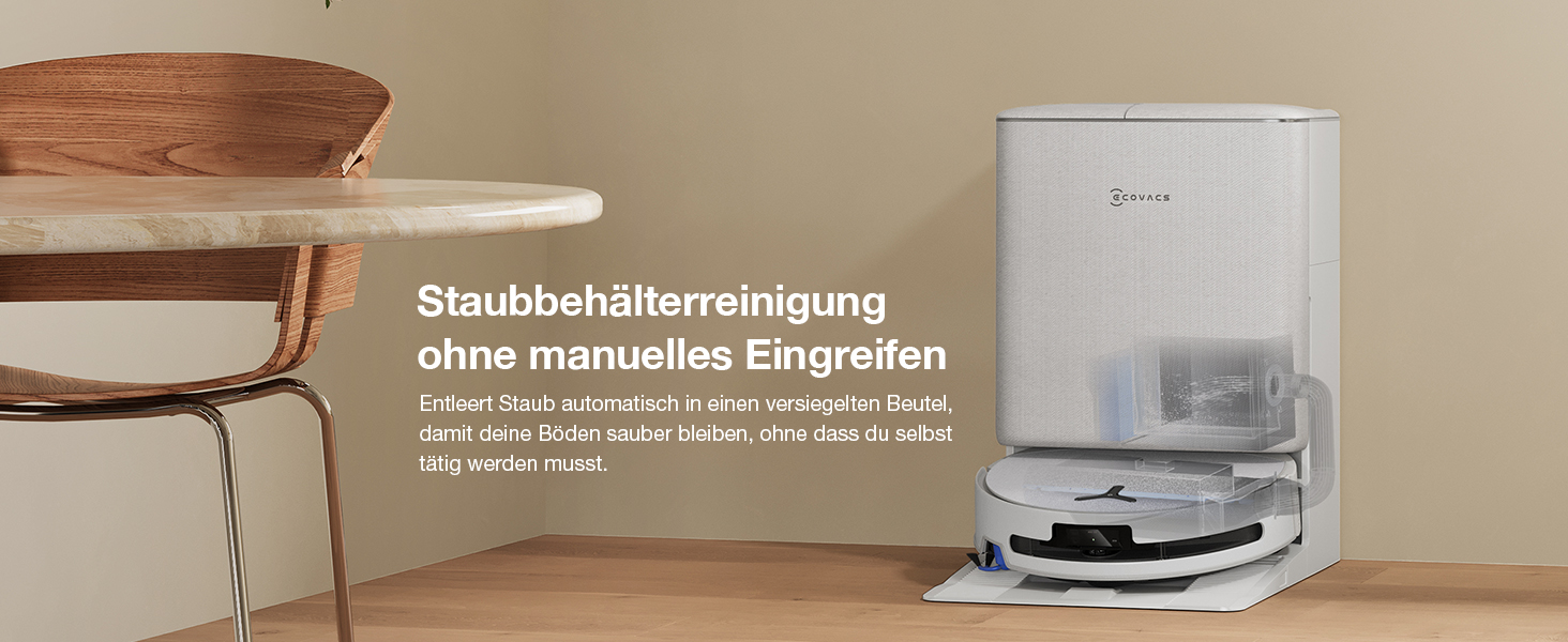 Робот-пилосос з функцією вологого прибирання ECOVACS T90 PRO Omni, 30 000 Па, PowerBoost, матовий білий