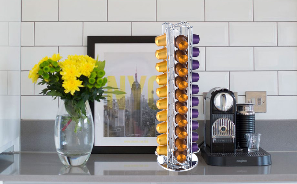 Обертовий тримач для 40 капсул Nespresso MaxMiuly, срібно-хромовий, для оригінальних капсул