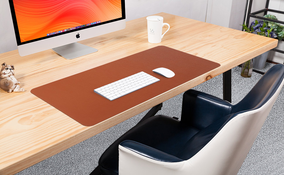 Підкладка на стіл велика 90x43 см Braun з PU шкіри, килимок для миші, клавіатури та ноутбука, водонепроникний, антиковзкий