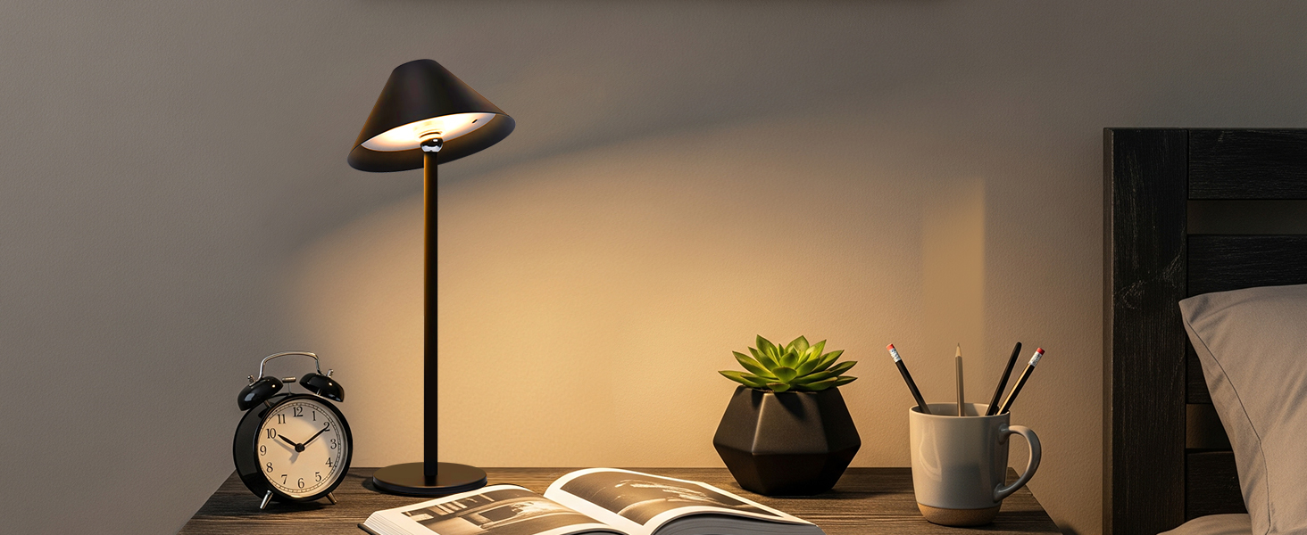 Світлодіодна настільна лампа Rosnek бездротова, акумуляторна 4000 mAh з димером, поворотна на 360°, чорна