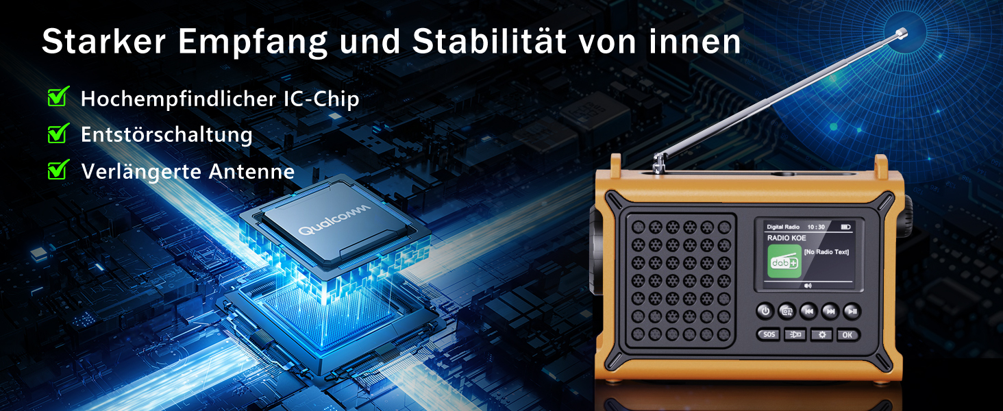 Радіоприймач Kurbelradio з DAB/DAB+/UKW, акумулятор 12000mAh, сонячна панель 8500mm², ручне радіо, Bluetooth 5.0, ліхтарик, для кемпінгу, зелений (жовтий)