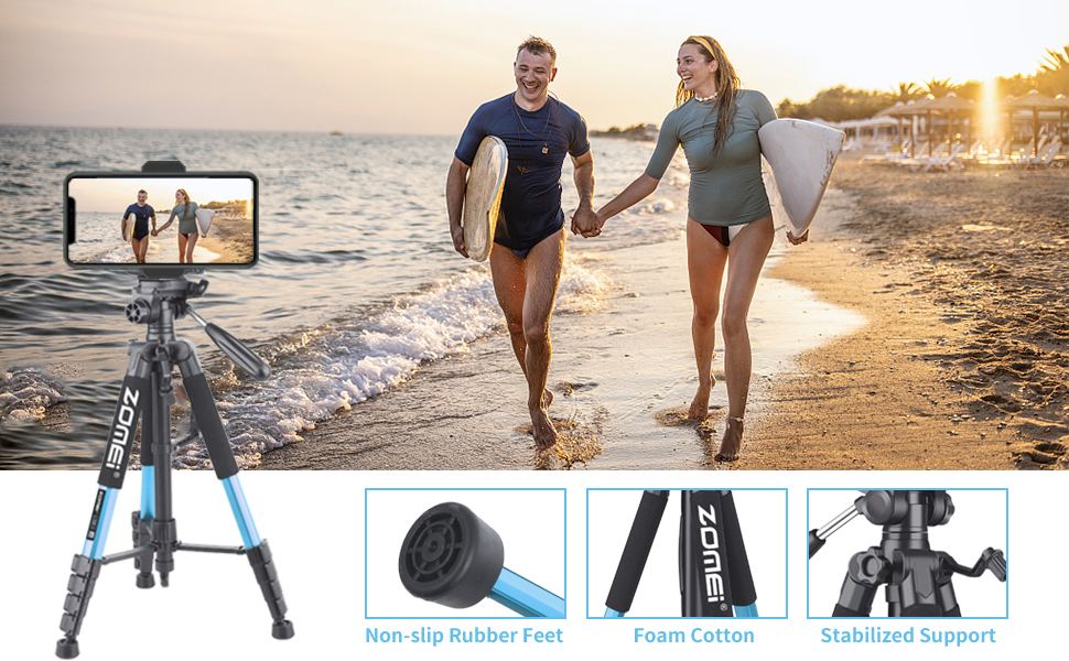 Штатив ZOMEi 188см - професійний для фото та відео, сумісний з DSLR, телефонами, проекторами (чорний, блакитний)