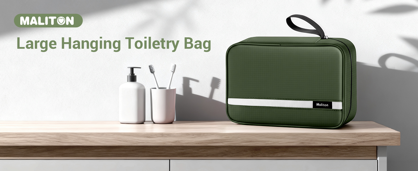 Сумка для туалетних речей Maliton: велика, водонепроникна, з 4 відділеннями | Косметичка для подорожей, спорту, плавання | Складана, компактна (Qlive-green)