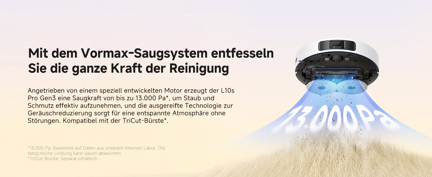 Робот-пилосос Dreame L10s Pro Gen3: потужність 13000 Pa, DuoBrush для шерсті тварин, суха та волога прибирання, LDS-навігація, 5200 mAh