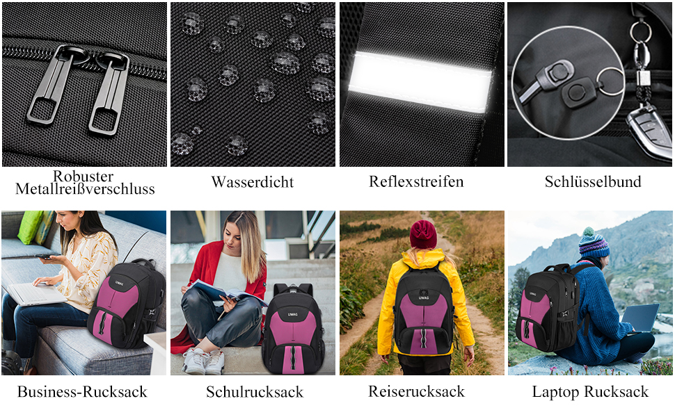 Жіночий рюкзак LIWAG 50L, водовідштовхувальний, з відділенням для ноутбука 17 дюймів, USB-порт, антикрадійний, для роботи, подорожей, школи, фіолетовий