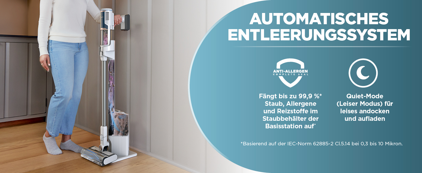 Пылесос Shark Clean & Empty с базой для автоматической выгрузки мусора, до 40 минут работы, беспроводной, самоочищающийся, для шерсти животных, ковров и твердых полов, с LED-подсветкой, тихий, белый/синий, BU3521EU