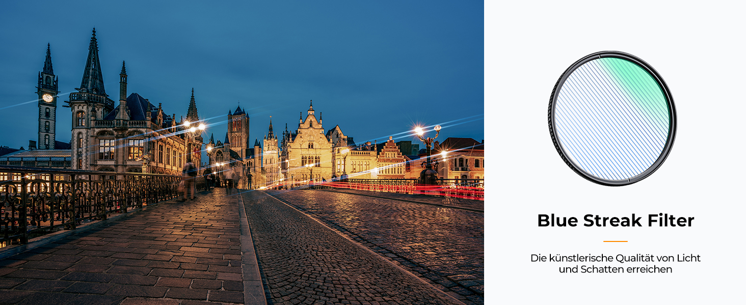 Фільтр K&F CONCEPT Blue Streak Anamorpher 82mm: Ефект синіх смуг, Nano-Xcel