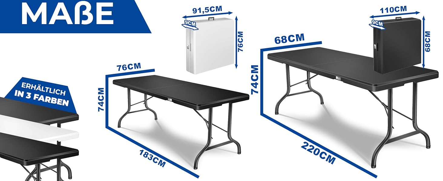 Складний стіл KESSER Buffettisch 183x76 см для кемпінгу, саду, тераси, балкону. Анодований алюміній, 6 осіб, з чохлом та ручкою для транспортування, антрацит