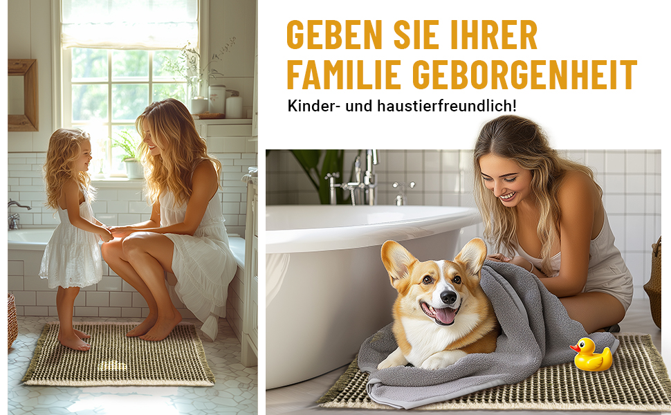 Boho Bathroom Rug Set - Non-Slip Bath Mats 2-Piece Set - Washable Shower Rugs for Bathroom, Bedroom, Living Room - 51x120cm + 41x61cm (Green & White)