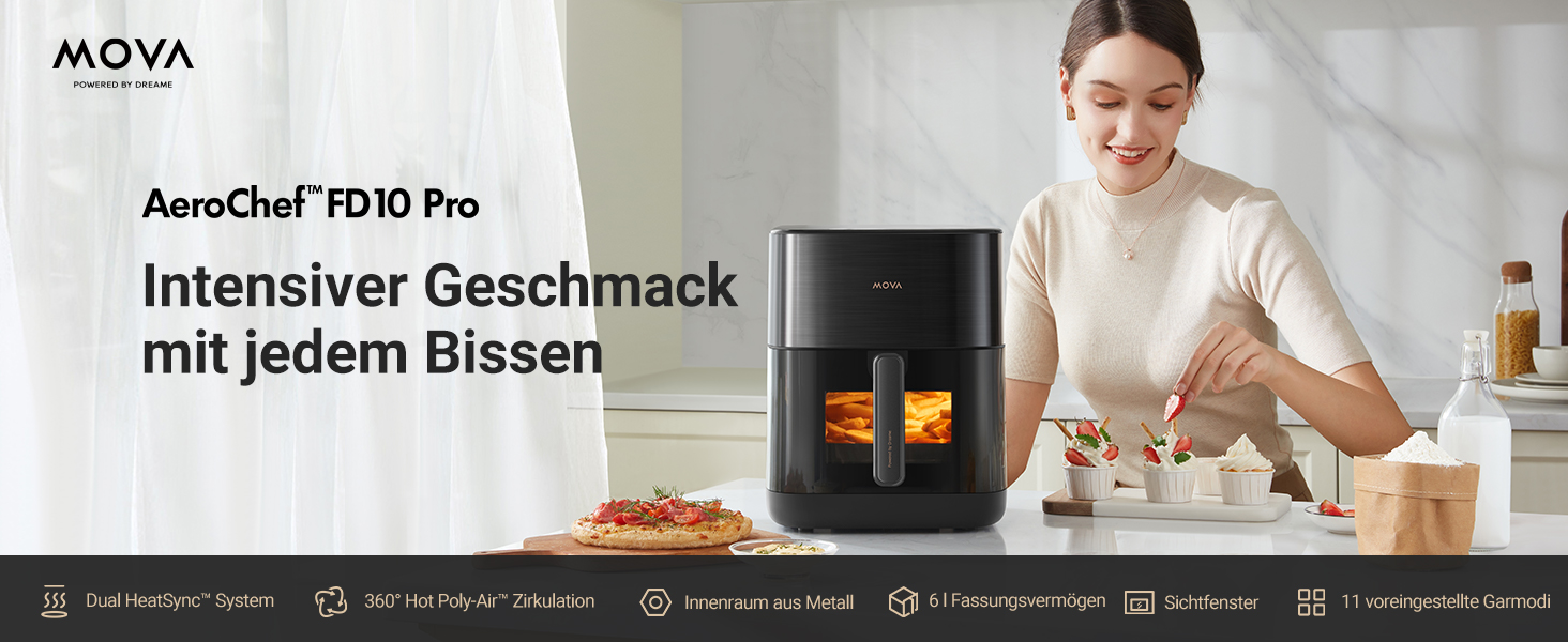 Фритюрниця аерофрі Mova AeroChef FD10 Pro, 6 літрів, з металевим корпусом