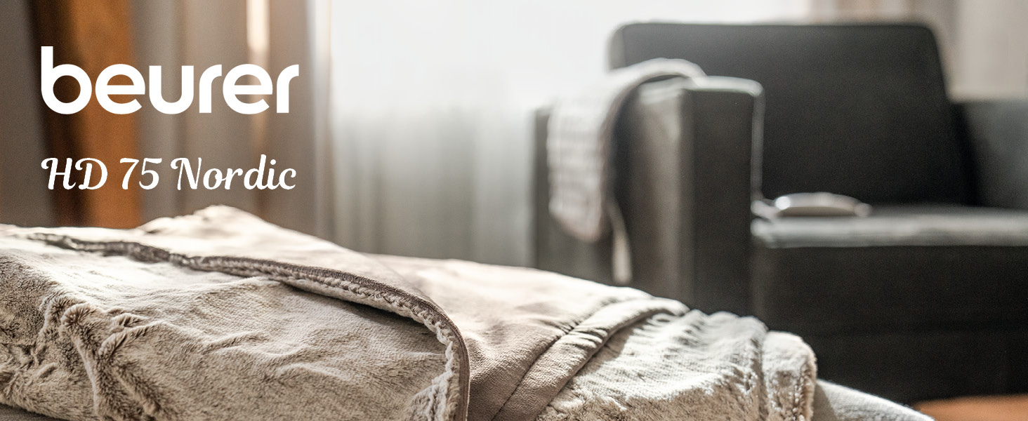 Електрична ковдра Beurer HD 75 Nordic з штучним хутром, 6 температурних режимів, автовимкнення, 180x130 см, бежево-коричнева
