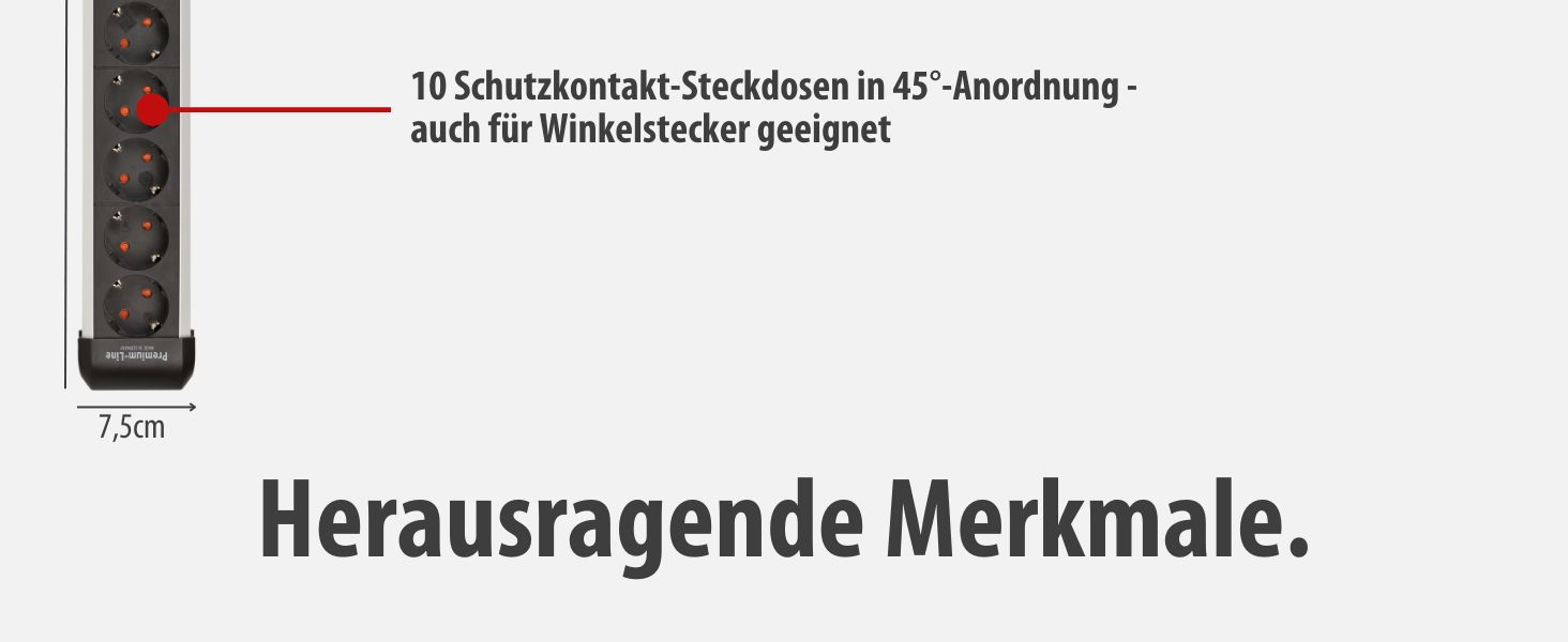 Бренненштуль Розподільник розеток Premium-Alu Line 10 розеток з вимикачем, 3м кабель, Алюміній, Made in Germany