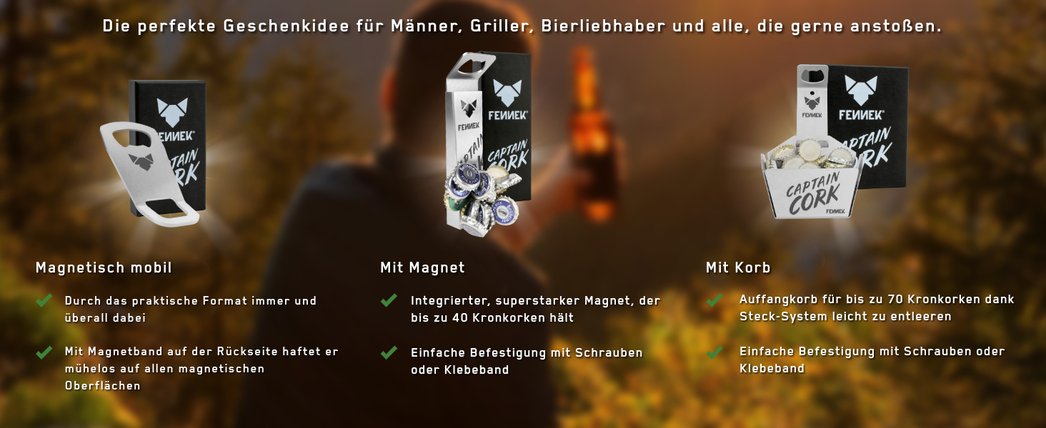 FENNEK Captain Cork | Magnetic Bottle Opener | Perfect for Camping, BBQs, and Spontaneous Parties | Made of Stainless Steel | Made in Germany