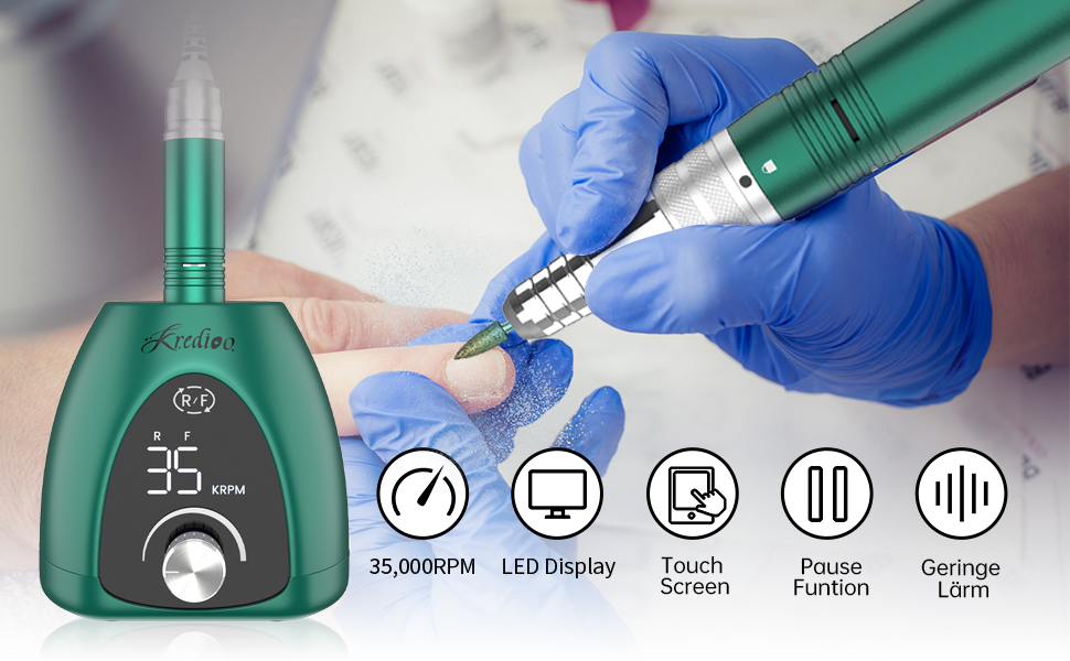 Електричний фрезер для нігтів 6 в 1: манікюрний набір з LED дисплеєм, 35000 об/хв, для гель, акрил, Shellac. Підходить для початківців та професіоналів (Зелений)