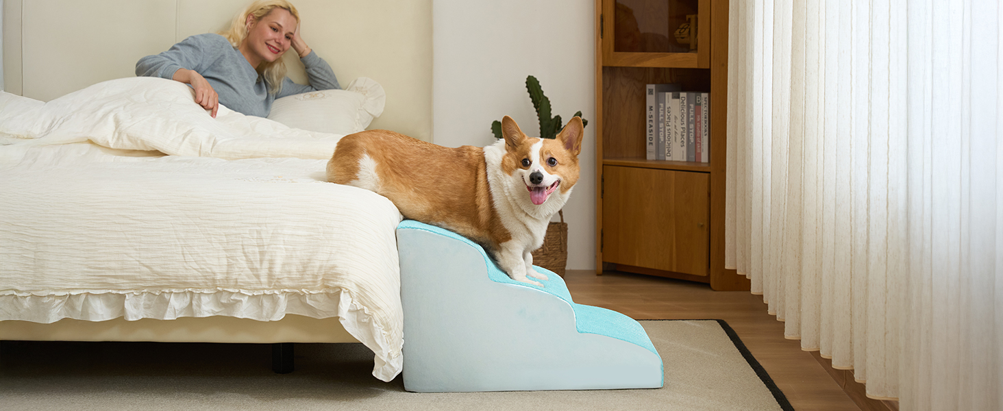 Сходинки для собак маленьких порід, 2/3 сходинки, 30 см, для дому, неслизькі, для котів та собак, сірі/блакитні