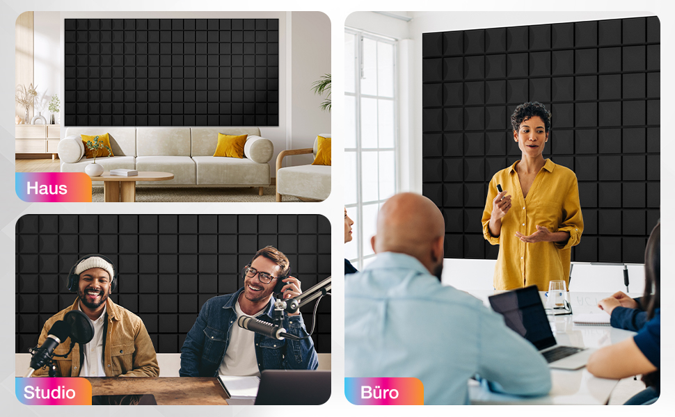 Акустичний поролон Fstop Labs, самоклеючий звукопоглинаючий панельний набір (12 шт), 30x30x3 см, щільність 35 кг/м³, 3D піна для звукоізоляції стін у студію, офіс та кімнату