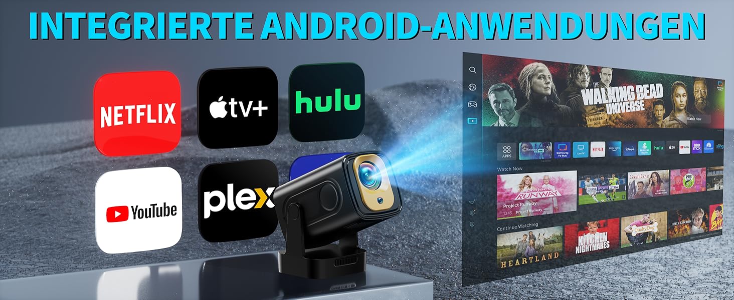 4K проєктор Beamer Full HD 1080P Android, портативний міні-проєктор з Wi-Fi 6 та Bluetooth 5.2, поворотний на 270°, для PC/HDMI/USB, з мишею та пультом, білий (чорний матовий)