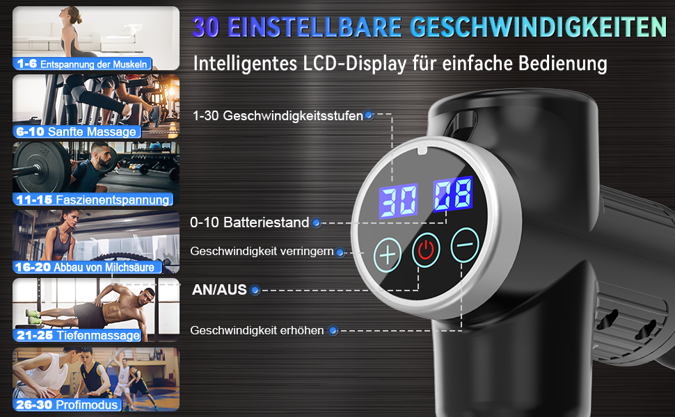ALDOM Massage Gun - Electric Muscle Massager with 30 Speed Settings & 8 Attachments - for Men & Women