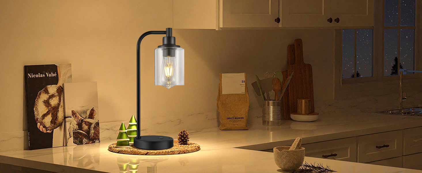 Акумуляторна настільна лампа бездротова з пультом, сенсорне регулювання яскравості, скляний плафон, нічник для спальні та вітальні, чорна