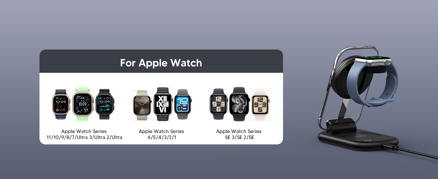 Зарядний пристрій MagSafe 3-в-1 для iPhone 17/16/15/14/13/12 Pro Max/Air/Plus/Pro та Apple Watch 10/9, AirPods 3/2/Pro, чорний