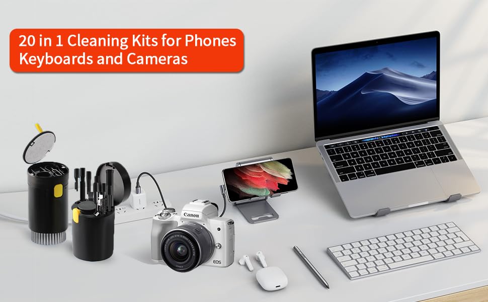 Набір для чищення 20-в-1 для AirPods, ноутбуків, телефонів, клавіатур – Професійний набір для чищення екранів з мікрофіброю, щітками, USB-щільочкою (Critin-20-in-1 black)