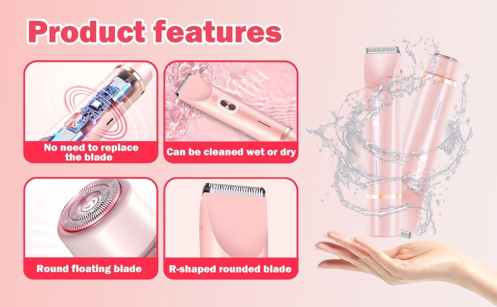 Електричний жіночий бритва 2-в-1 для тіла та зони бікіні, IPX7, USB-зарядка (Рожевий)