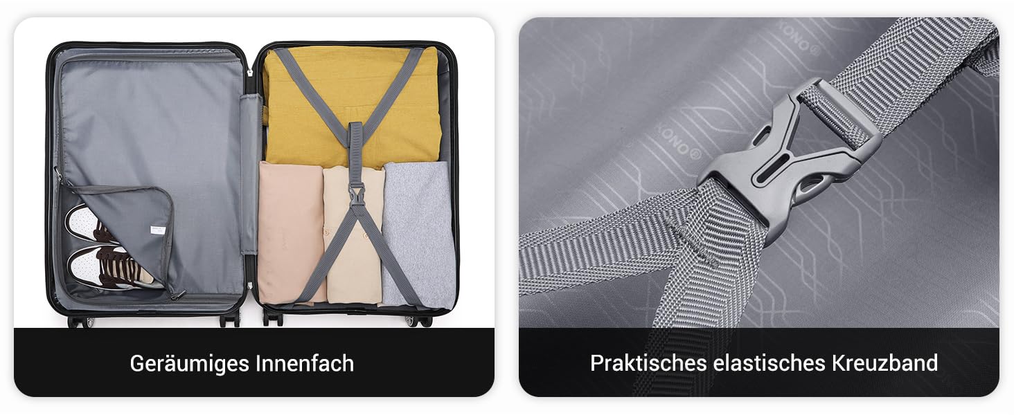 Чемодан-валіза KONO з ABS+PC: міцний, з TSA-замком та 4 колесами (52 см, чорний)