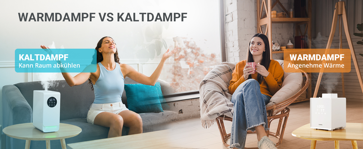 Зволожувач повітря для спальні та вітальні з верхнім заповненням, 3л, нержавіюча сталь, теплий туман, знищує 99,97% бактерій, з режимом сну, білий