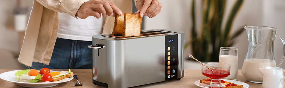 Тостер Balter 4-х секційний з сенсорним керуванням, нержавіюча сталь, підігрівач для бургерів, LCD дисплей, функція підігріву та центрування тостів