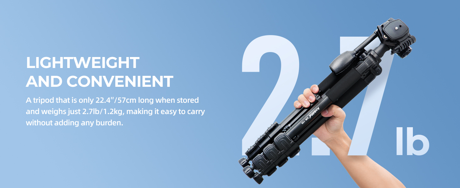 Штатив AMBITFUL 157.5 см, чорний, професійний, алюмінієвий, знімний, для фото- та відеозйомки (камера, DSLR, смартфон, екшн-камера, телескоп)