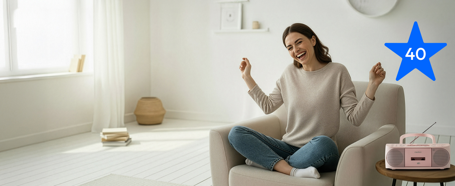 MEDION DRX-1 Plus Boombox: Портативна радіосистема з DAB+, Bluetooth, CD-плеєром, MP3, касетним провідником, AUX, акумулятором та мережевим живленням, зелений/рожевий колір