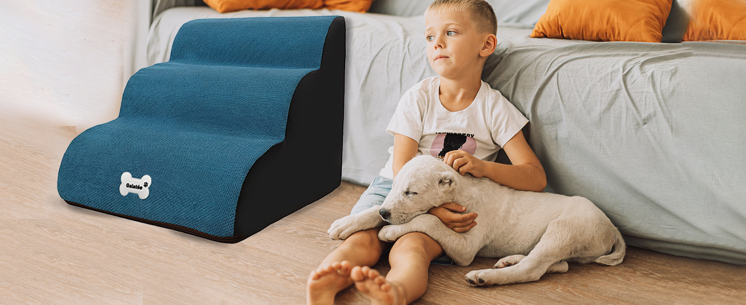 Сходинки для тварин Galatée: 3-ступеневі сходи для собак та котів, знімний чохол на блискавці, з високощільну шару, колір світло-коричневий