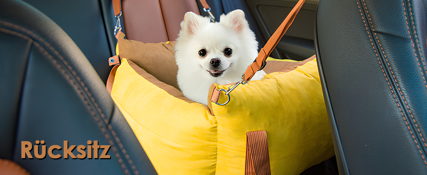 Portable Dog Car Seat for Small & Medium Dogs Under 15KG - Washable Travel Bed with Storage & Safety Belt (Green & Yellow)