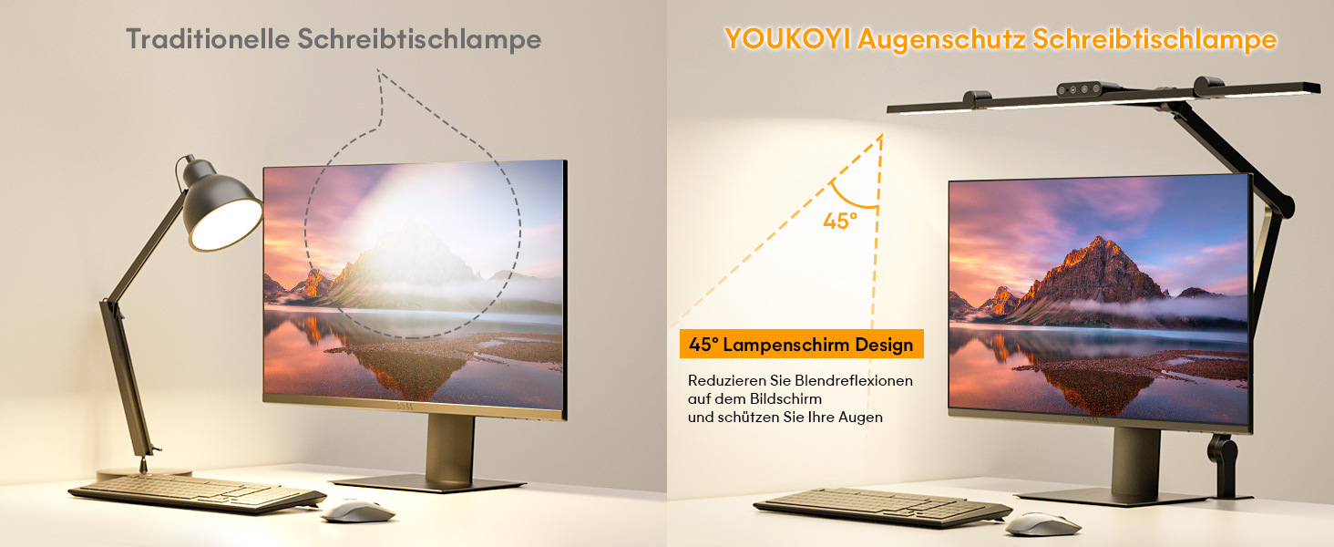LED лампа настільна YOUKOYI: регульоване світло, 24W, 5 температур кольору, 5 рівнів яскравості, для роботи, навчання, дому, офісу, захист очей