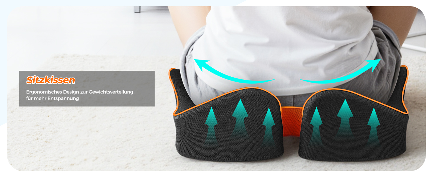 Подушка для сидіння PTYLO - ергономічна подушка для офісних крісел, автокрісел, інвалідних візків, геймінгових крісел, комфортна підтримка при тривалому сидінні, для вагітних, дихаюча, з антиковзаючим покриттям (Чорний)