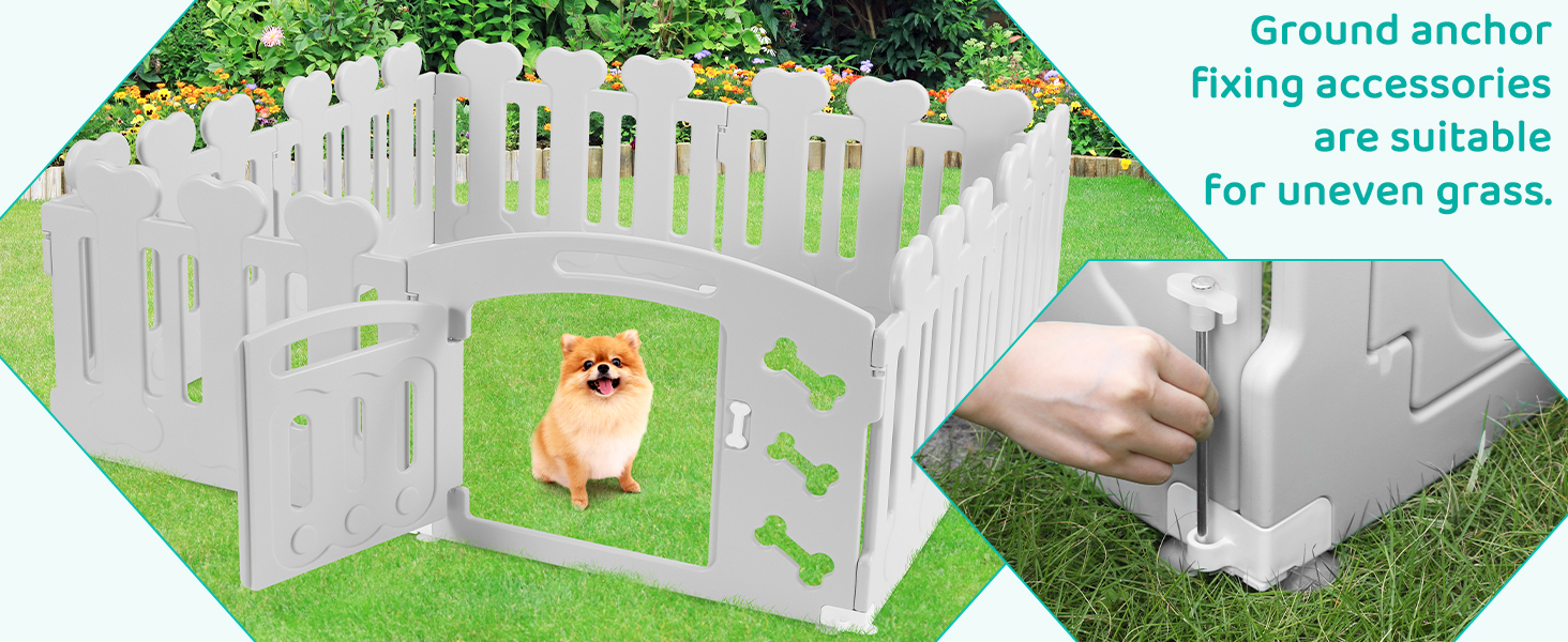 Забіг для цуценят MAMIZO 60 см, вольєр для собак з 7+1 пластикових панелей, сірий. Забіг для собак вдома та на вулиці, з тор, включаючи присоски та ґрунтові анкери.