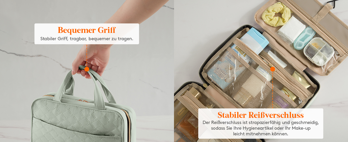 Жіноча дорожня косметичка Lifewit з гачком, велика органайзер для косметики, прозора косметичка для подорожей, м'ятно-зелена