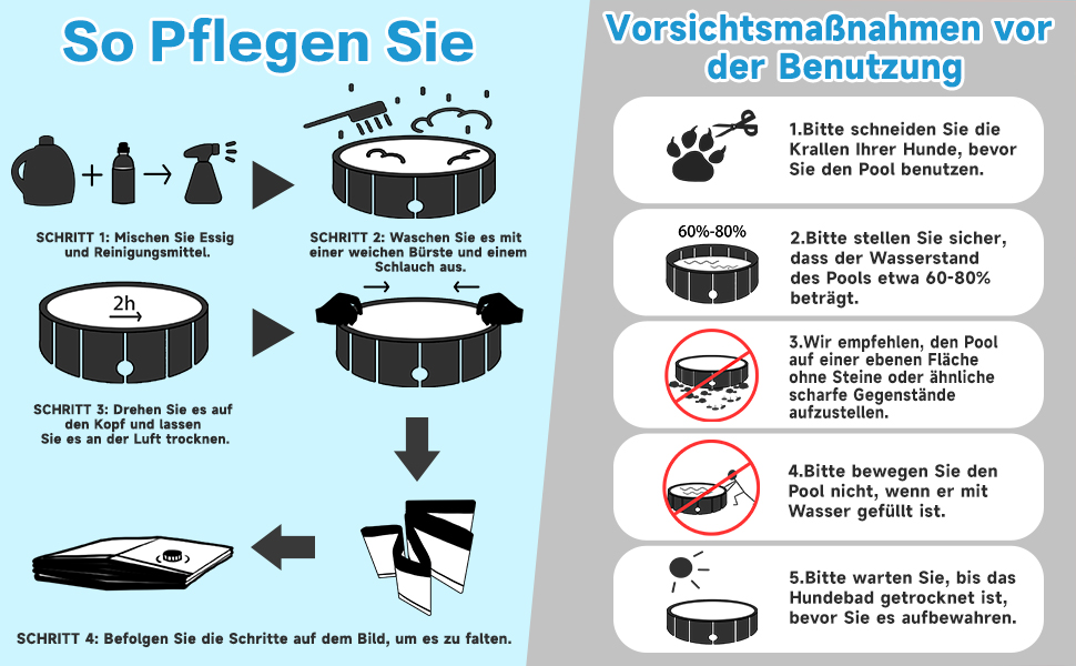 Надувний басейн для собак Demigreat, 80/120/160 см, складаний, портативний, екологічний PVC, для великих та маленьких собак