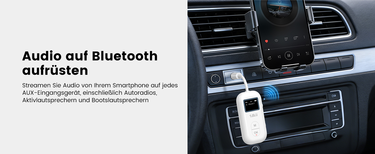Bluetooth-адаптер для літака 1Mii з дисплеєм для 2 навушників, білий, 25 годин роботи