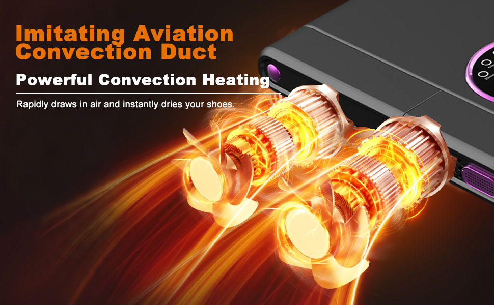 Сушарка для чобіт та рукавичок 2-в-1, німецька технологія гарячого повітря | Регульований на 180° стрижень та гнучкі насадки | Таймер та енергозберігаючий режим | Для робочих чобіт, спортивного та гірськолижного взуття (Чорний)
