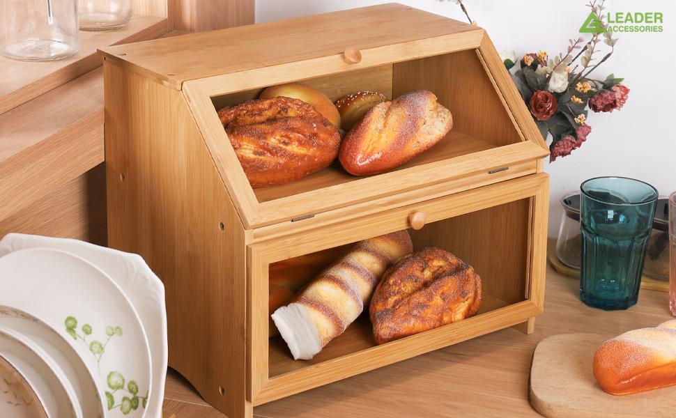 Leader Accessories Бамбуковий хлібний ящик з 2 ярусами, 39x25x32 см