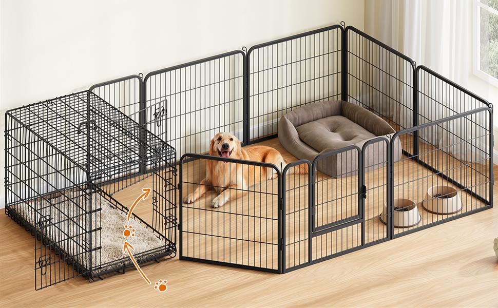 Забіг для цуценят Yaheetech 16-панельний, 60 см заввишки, для собак, кроликів, щурів, з 2 дверцятами, для дому та вулиці