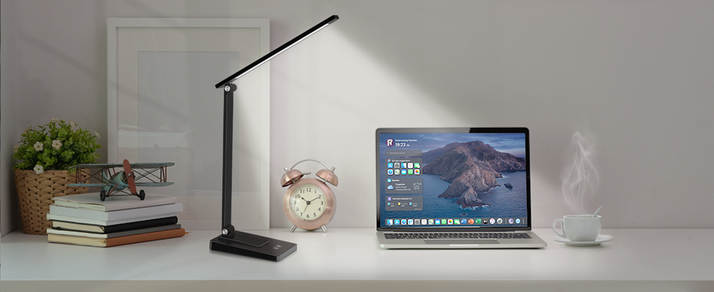 LED лампа настільна Eraylife: бездротова, 800LM, 2600mAh, 5 кольорів, 5 рівнів яскравості, диммування, для дітей, офісу, з USB, чорна