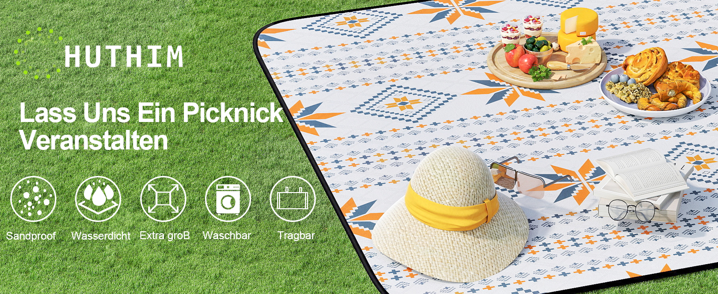 Плед для пікніка 200x200 см водонепроникний, пральний, антипісочний - килимок для пляжу, кемпінгу, 4-6 осіб, з ручкою для перенесення