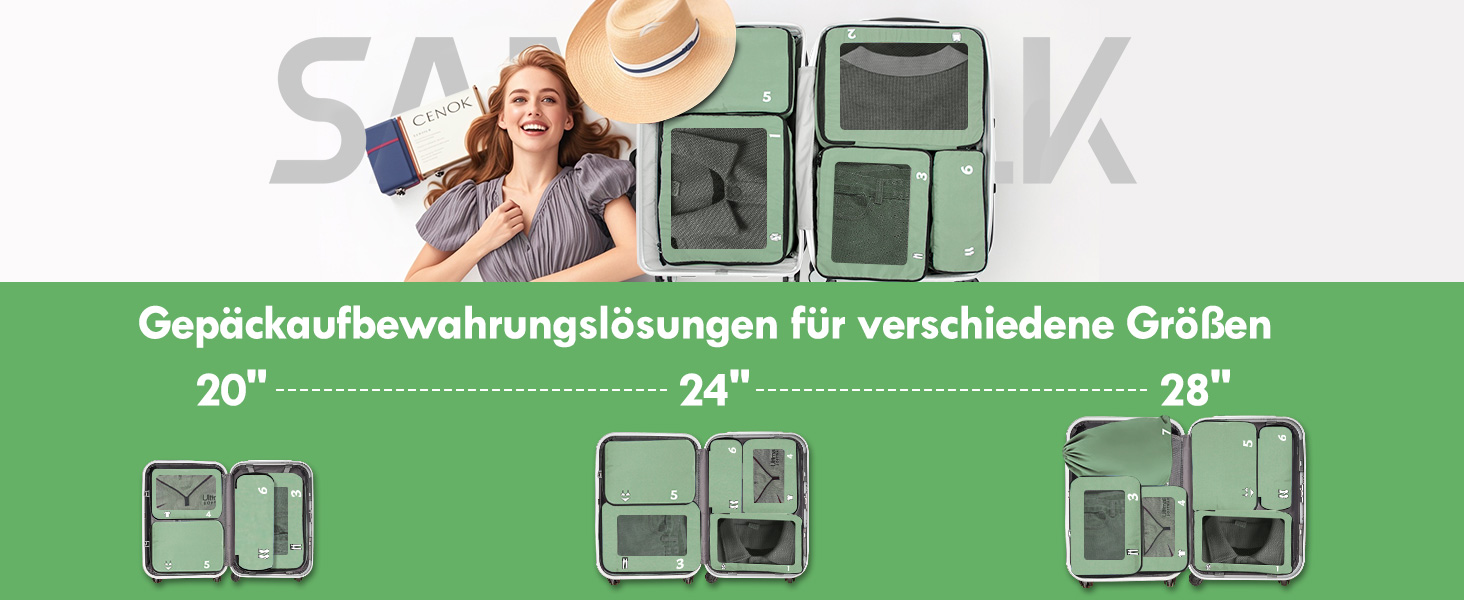 Органайзери для валізи - набір 8 шт. (зелені) - для подорожей, ручної поклажі, рюкзака