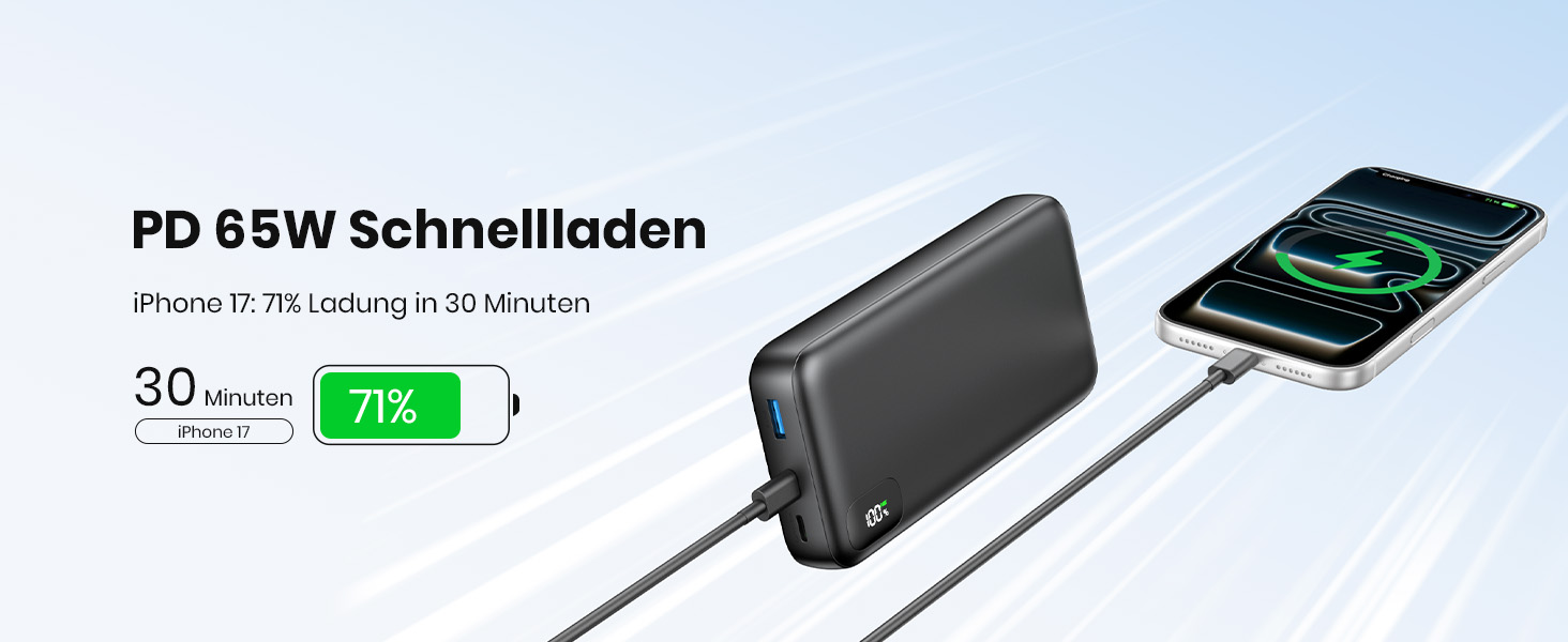 Power Bank A ADDTOP 20000mAh 65W: зарядний пристрій для ноутбука, iPhone, iPad. 2 USB-C, 1 USB-A. Чорний