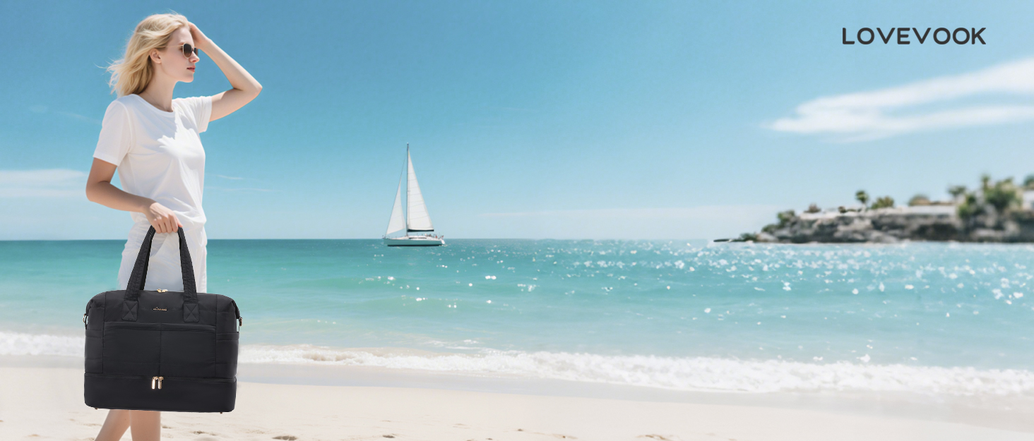 Сумка-мішок LOVEVOOK для подорожей, клініки, пологового будинку, ручної поклажі, 52x38x25 см, 50 л, з відділенням для взуття та косметичкою, бежевий