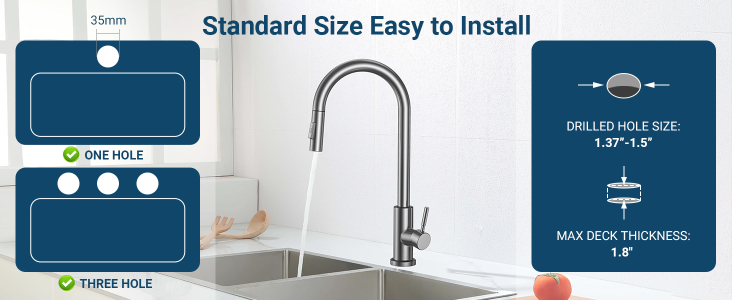 Кухонний змішувач Wasserhahn з висувною лійкою, поворотний на 360°, 2 функції, однорідний, для кухні (сірий)